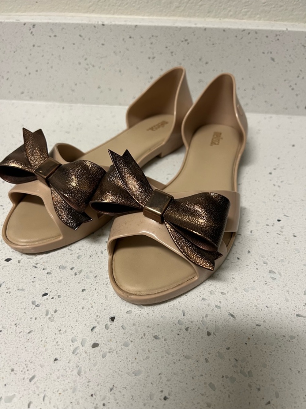 Melissa Seduction D'orsay Nude Jelly Flats With Bronze Bow size 6